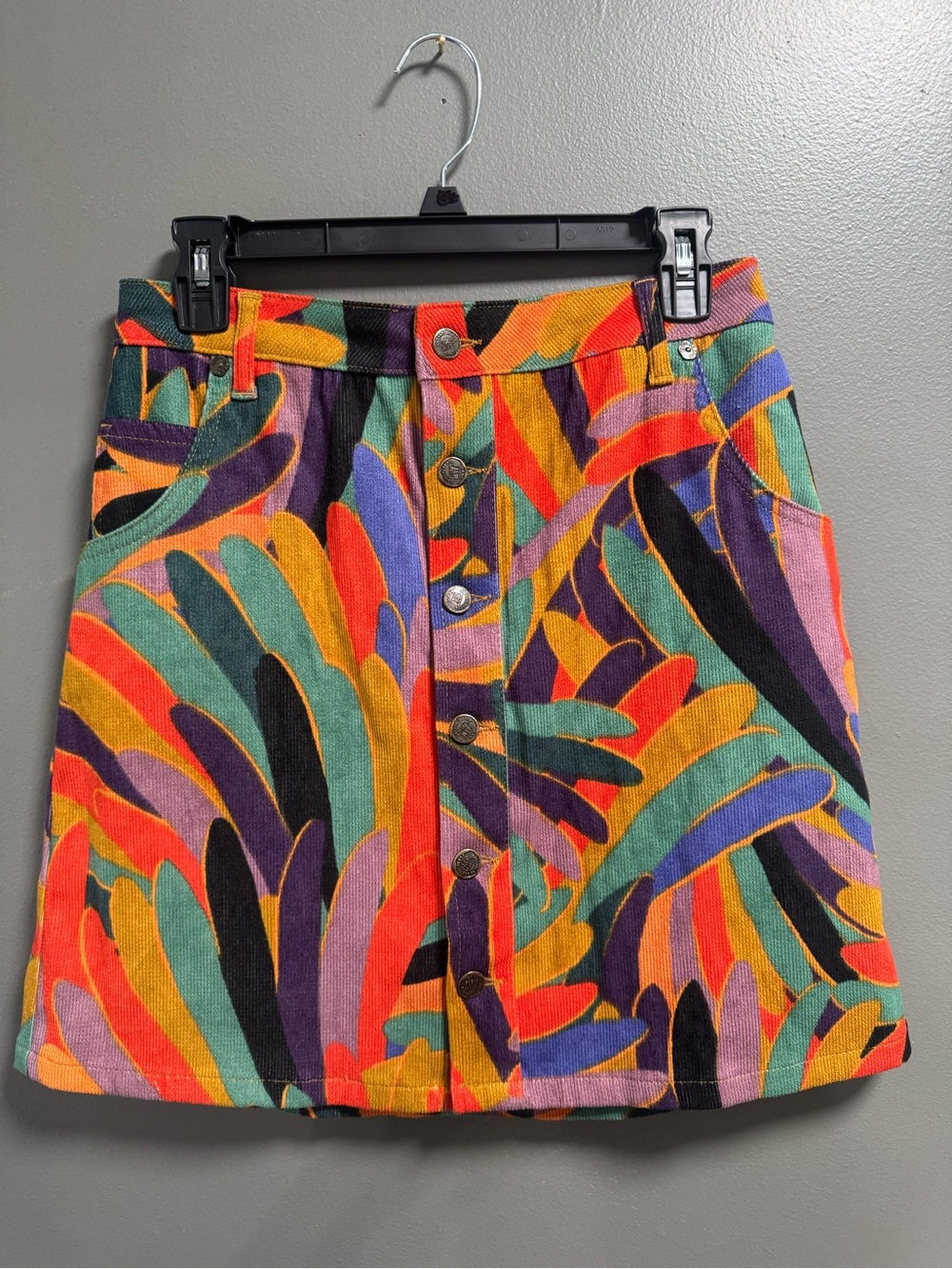 FARM Rio by Anthropologie Kiki Multicolor Abstract Corduroy Button Mini Skirt M